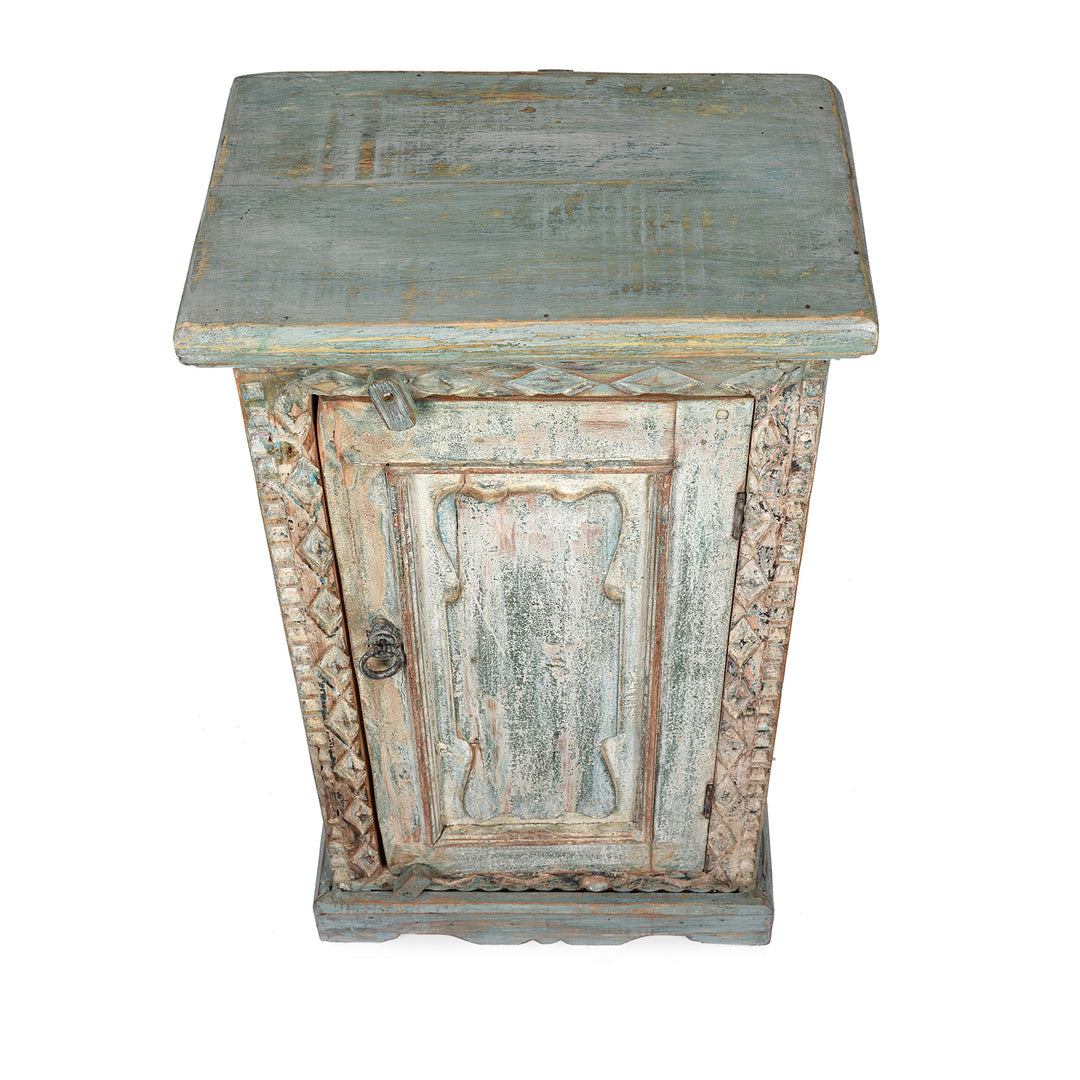 Top Down View Of Bedside Cabinet Made From Reclaimed Carved Teak | Indigo Antiques