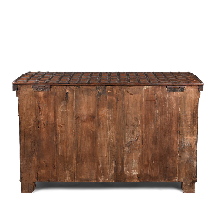 Back Of Antique Brass Bound 'Pithara' Console Chest From Gujarat | Indigo Antiques