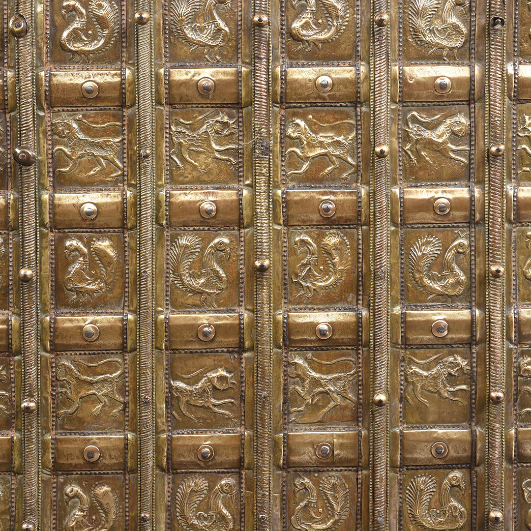 Carving Detail From Antique Brass Bound 'Pithara' Console Chest From Gujarat | Indigo Antiques
