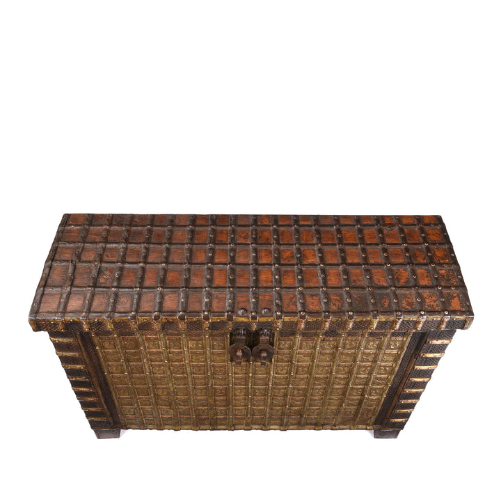 Top Down View Of Antique Brass Bound 'Pithara' Console Chest From Gujarat | Indigo Antiques