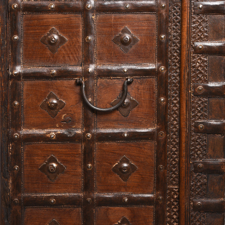 Handle Detail From Antique Brass Bound 'Pithara' Console Chest From Gujarat | Indigo Antiques