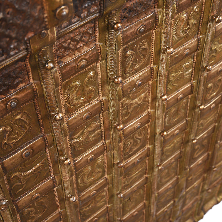 Detail From Antique Brass Bound 'Pithara' Console Chest From Gujarat | Indigo Antiques