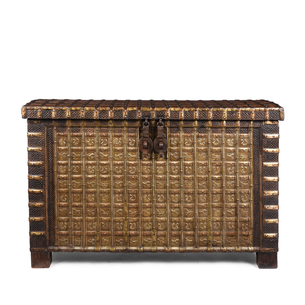Brass Bound 'Pithara' Console Chest From Gujarat - 19th Century