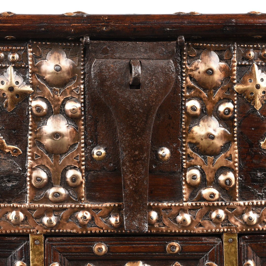 Detail From Antique Brass Studded Rosewood Peacock Box From Saurashtra | Indigo Antiques