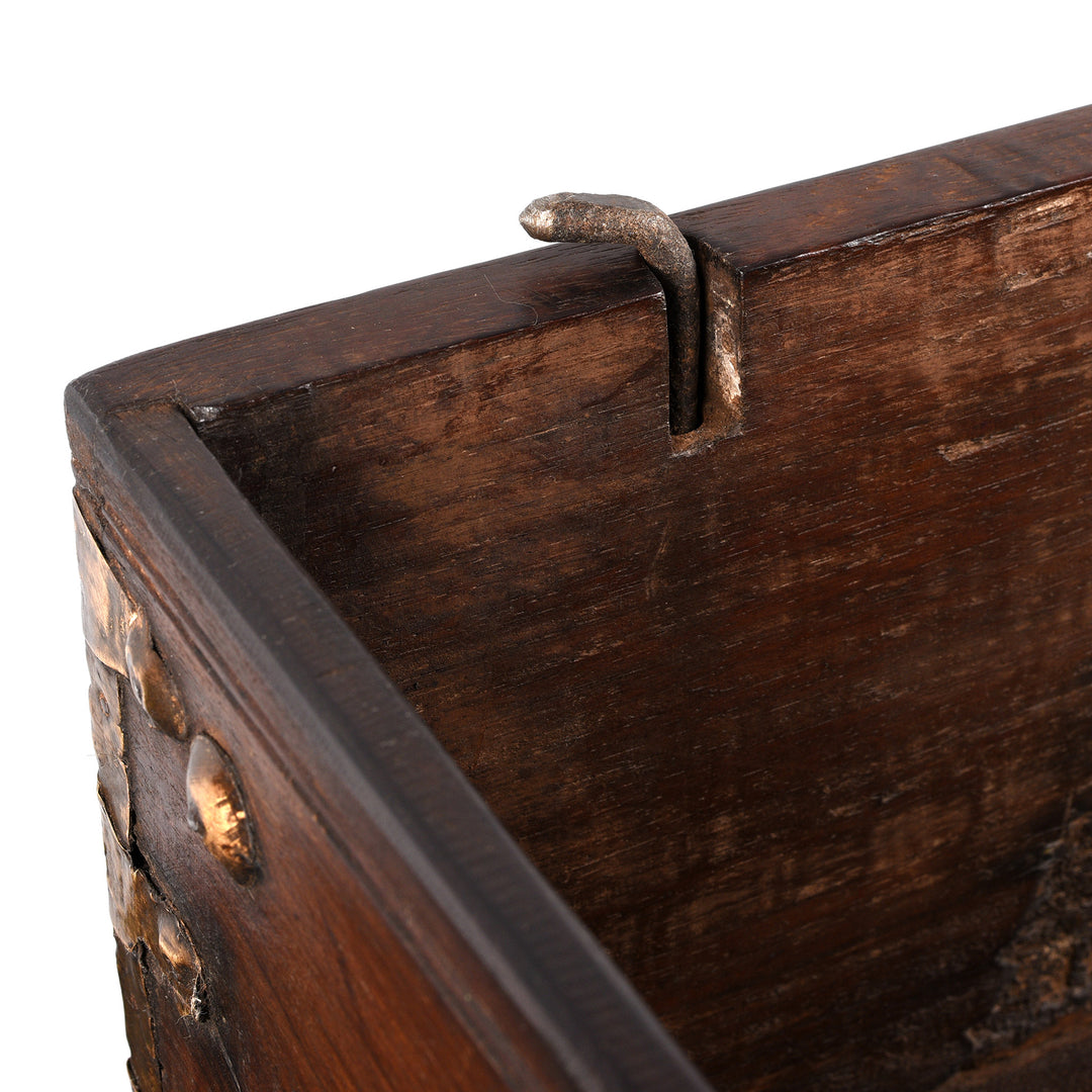 Locking Pin Detail From Antique Brass Studded Rosewood Peacock Box From Saurashtra | Indigo Antiques