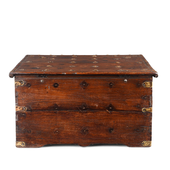 Back Of Antique Brass Studded Rosewood Peacock Box From Saurashtra | Indigo Antiques