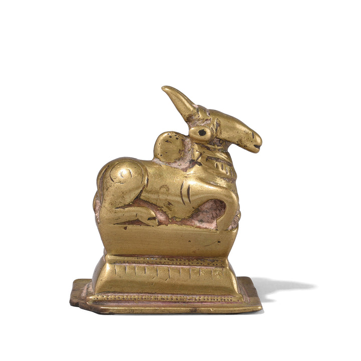 Side VIew Of Antique Brass Nandi Bull From The Deccan | Indigo Antiques