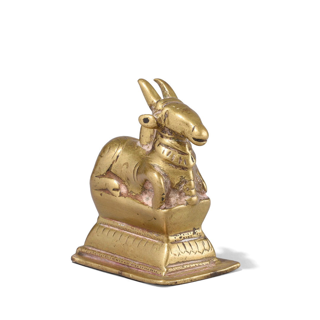 Angled View Of Antique Brass Nandi Bull From The Deccan | Indigo Antiques