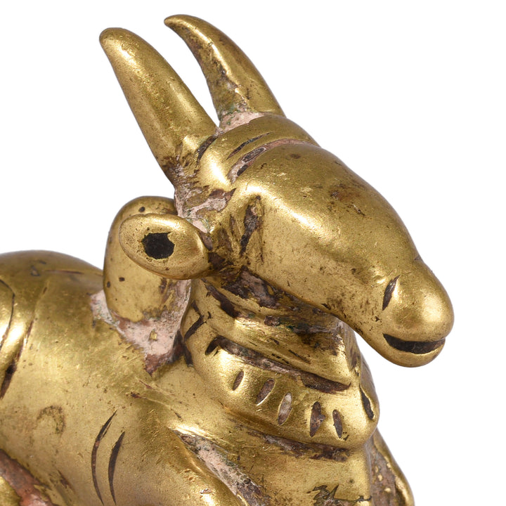 Face Detail From Antique Brass Nandi Bull From The Deccan | Indigo Antiques
