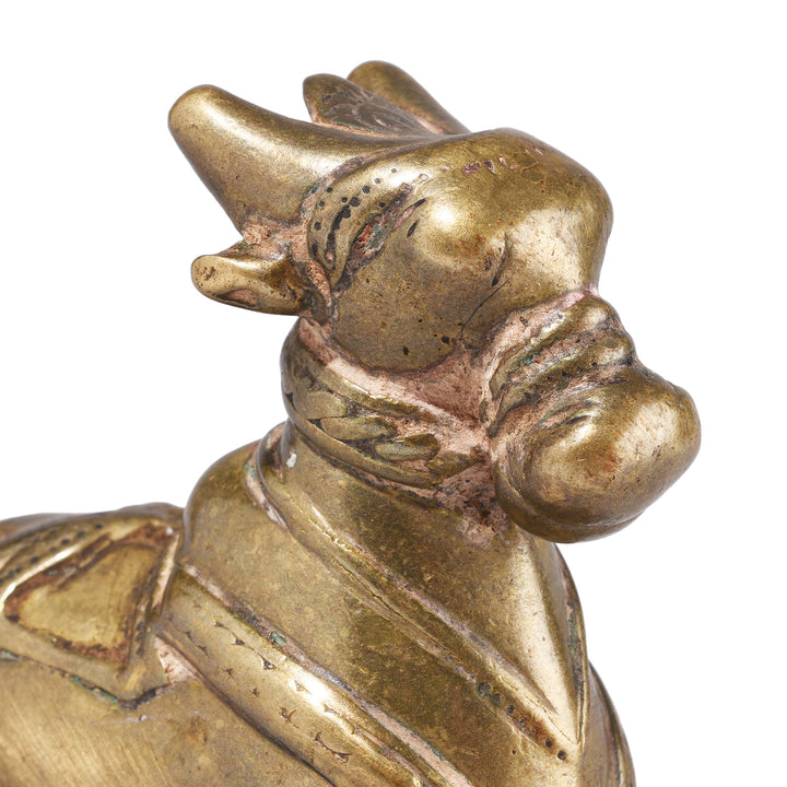 Face Detail From Antique Brass Nandi Bull From The Deccan | Indigo Antiques