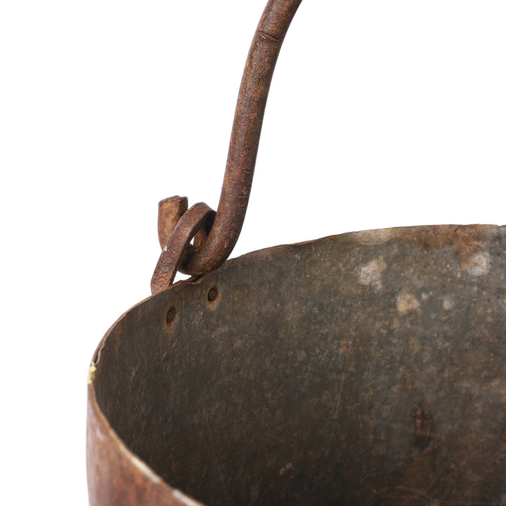 Handle Detail From Vintage Galvanised Milk Pot Planter | Indigo Antiques