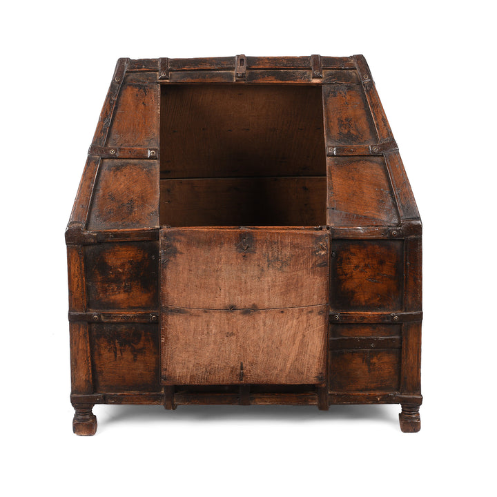 Open Lid View Of Antique Roheda Hut Stick Box From Jaisalmer - Rajasthan | Indigo Antiques