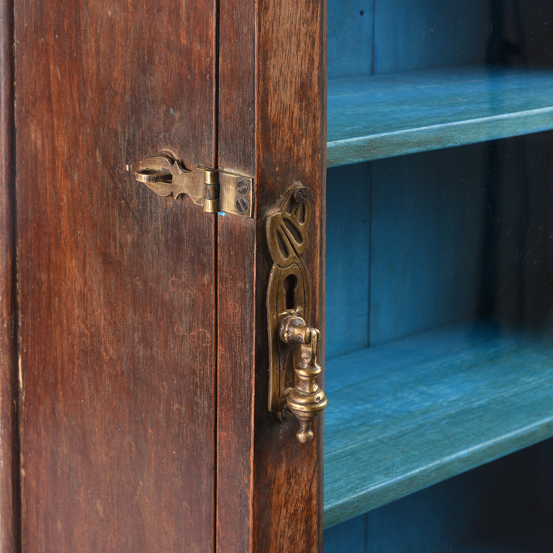 Latch Detail From Antique Glazed Teak Wall Cabinet With Blue Interior From Gujarat - Ca 1930 | Indigo Antiques