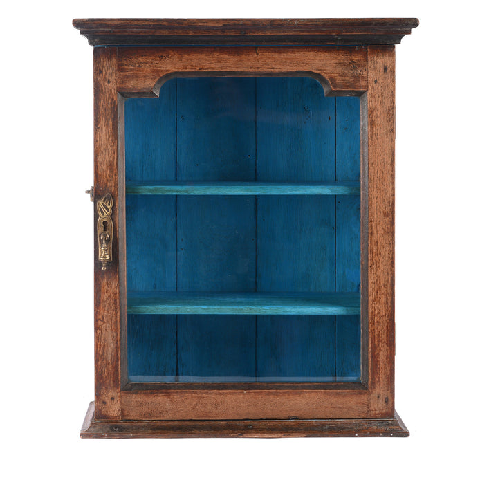 Antique Glazed Teak Wall Cabinet With Blue Interior From Gujarat - Ca 1930 | Indigo Antiques
