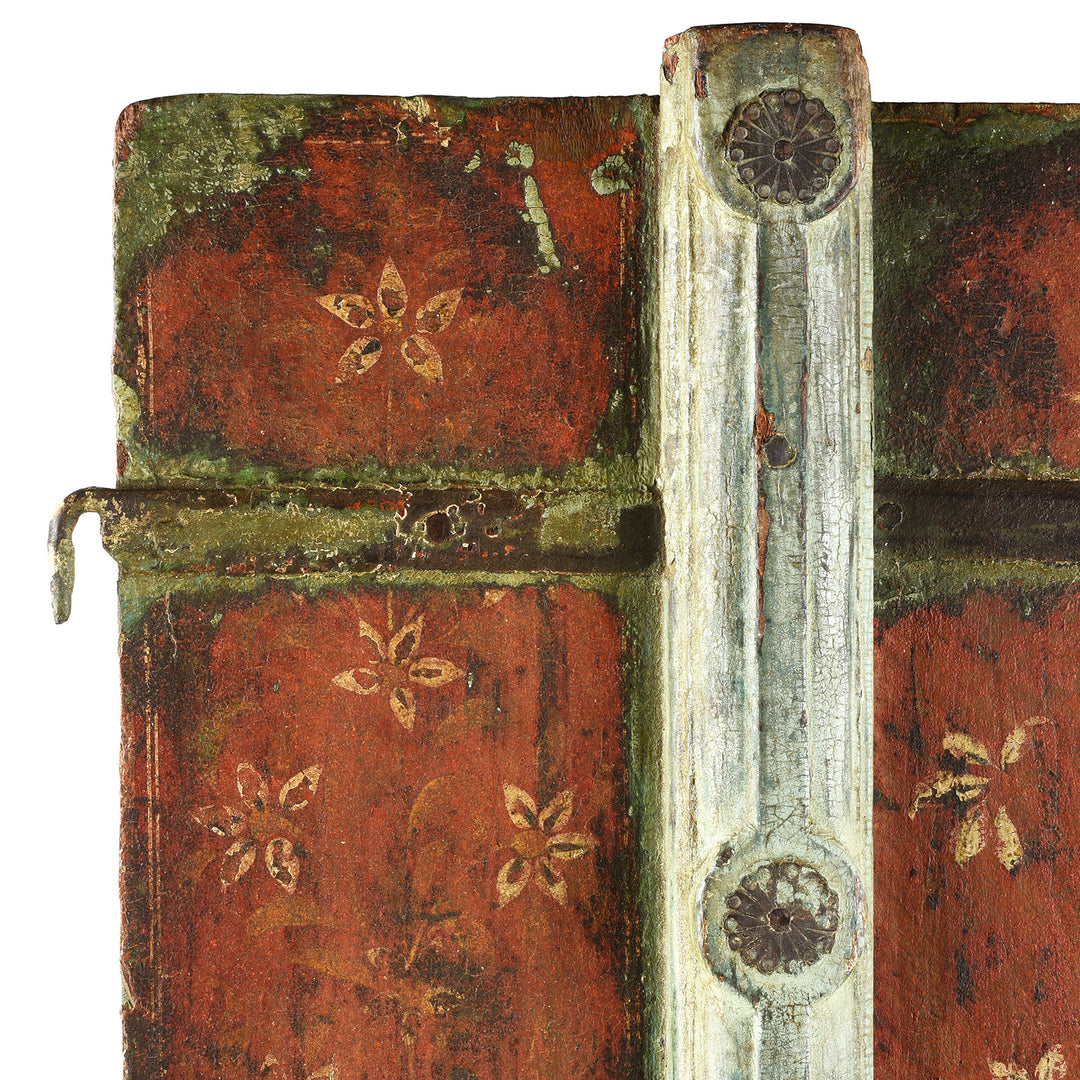 Top Corner Detail From Antique Indian Painted Window Shutter From Bikaner | Indigo Antiques