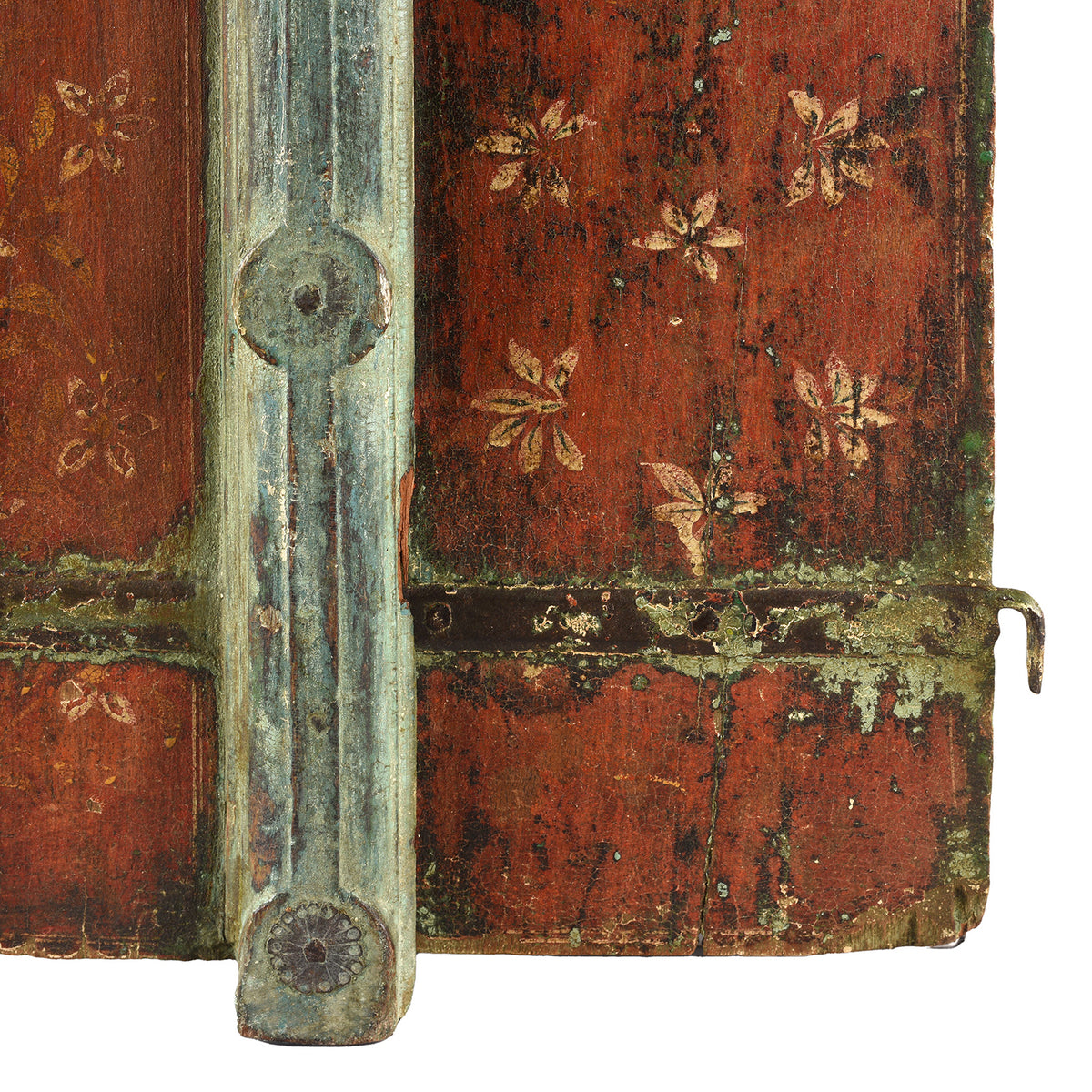 Bottom Corner Detail From Antique Indian Painted Window Shutter From Bikaner | Indigo Antiques