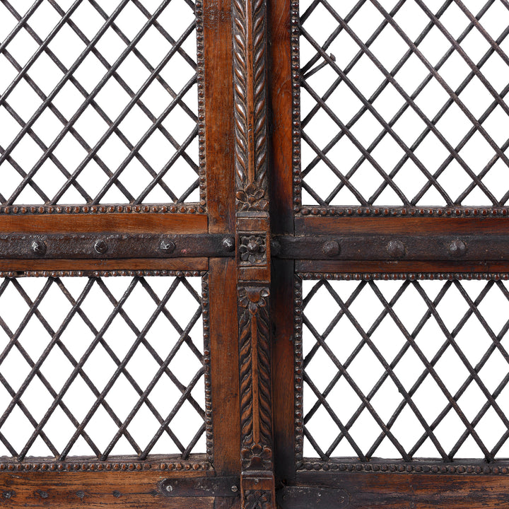 Detail From Antique Teak & Iron Jali Dog Gate From Gujarat | Indigo Antiques