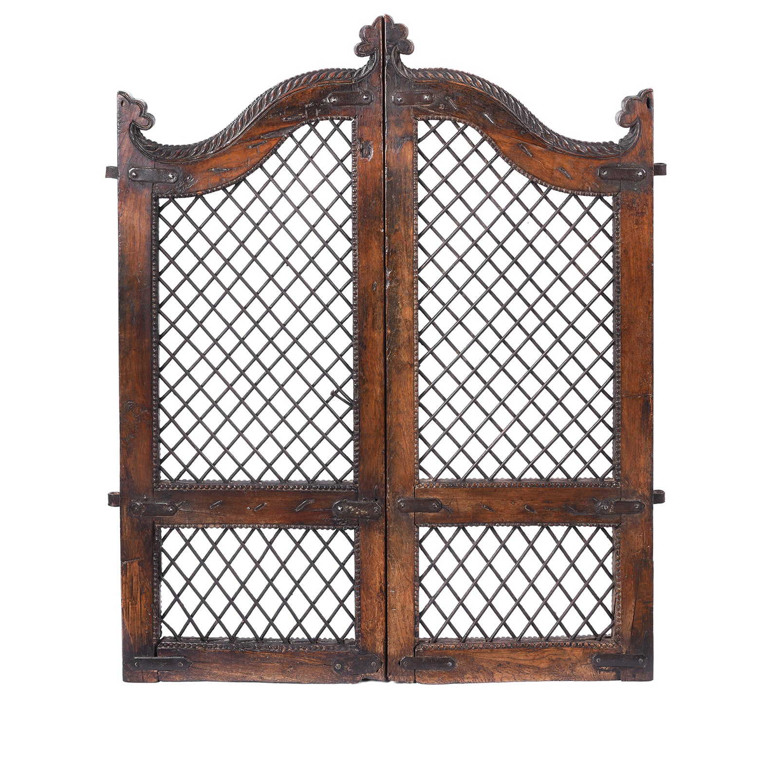 Back Of Antique Teak & Iron Jali Dog Gate From Gujarat | Indigo Antiques