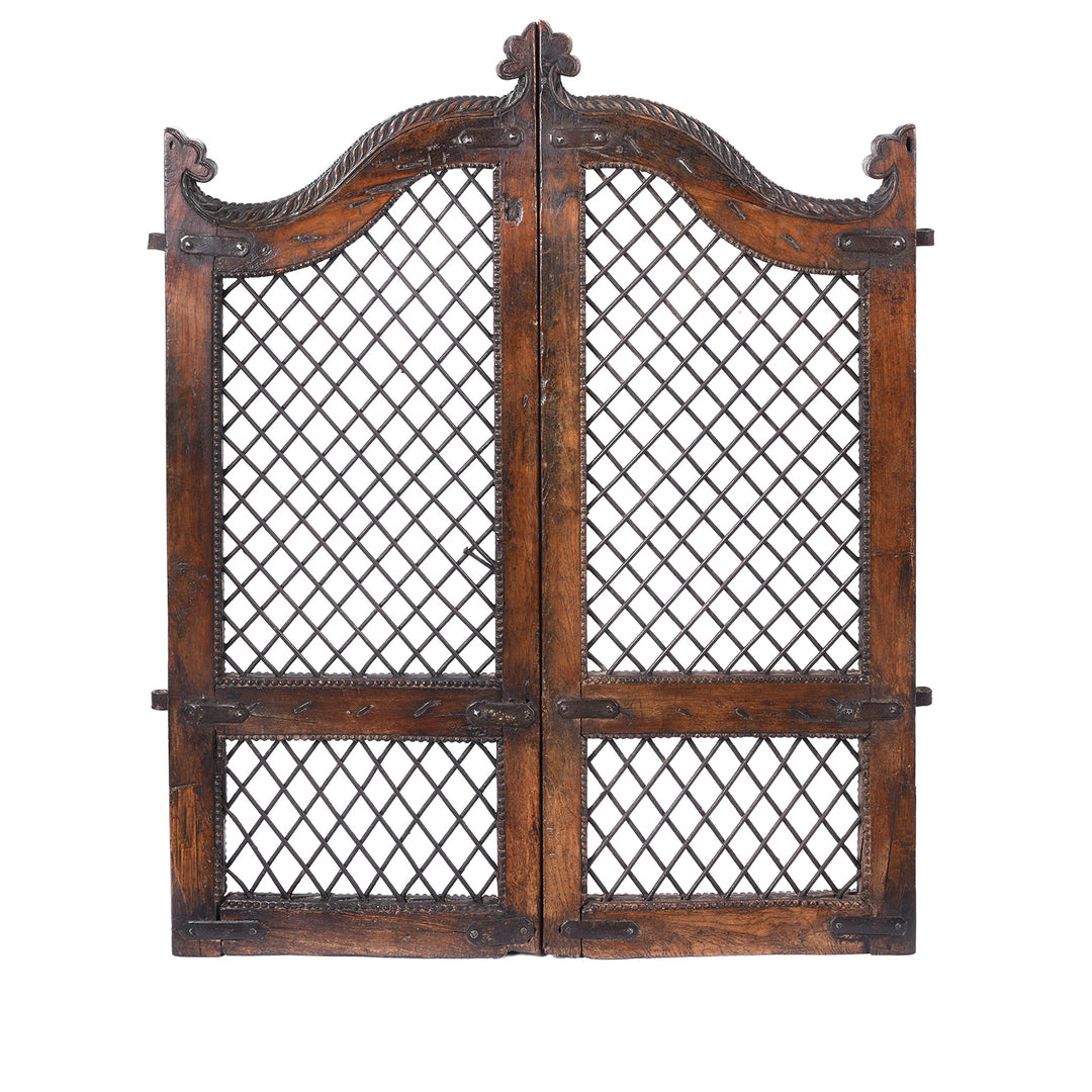 Back Of Antique Teak & Iron Jali Dog Gate From Gujarat | Indigo Antiques