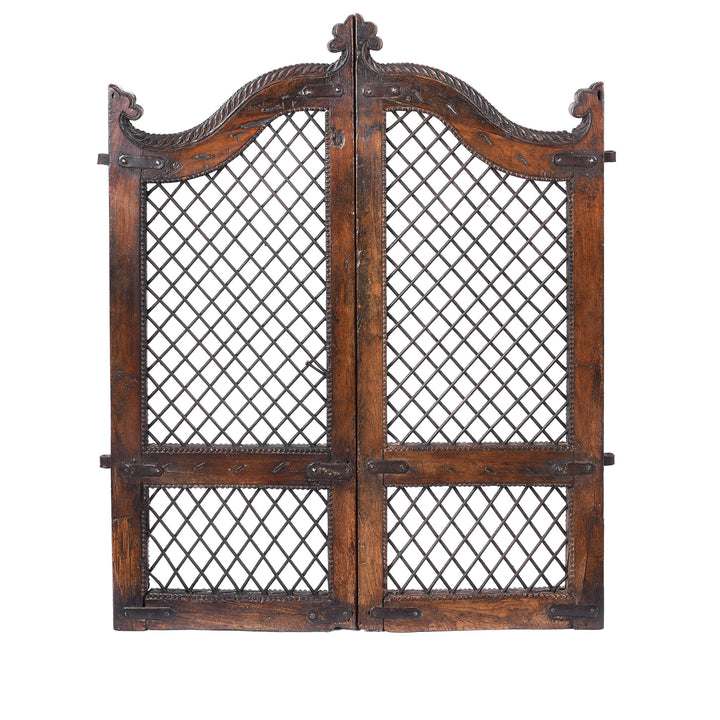 Back Of Antique Teak & Iron Jali Dog Gate From Gujarat | Indigo Antiques