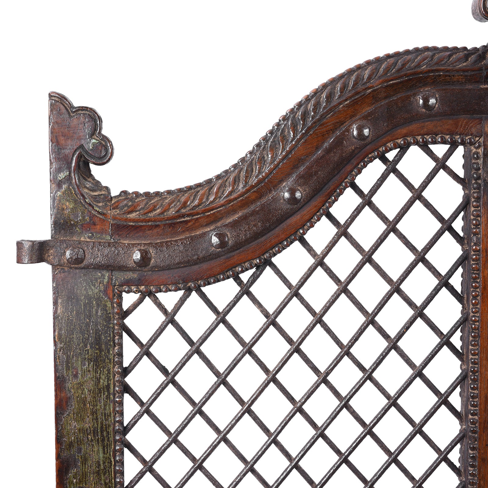 Detail From Antique Teak & Iron Jali Dog Gate From Gujarat | Indigo Antiques
