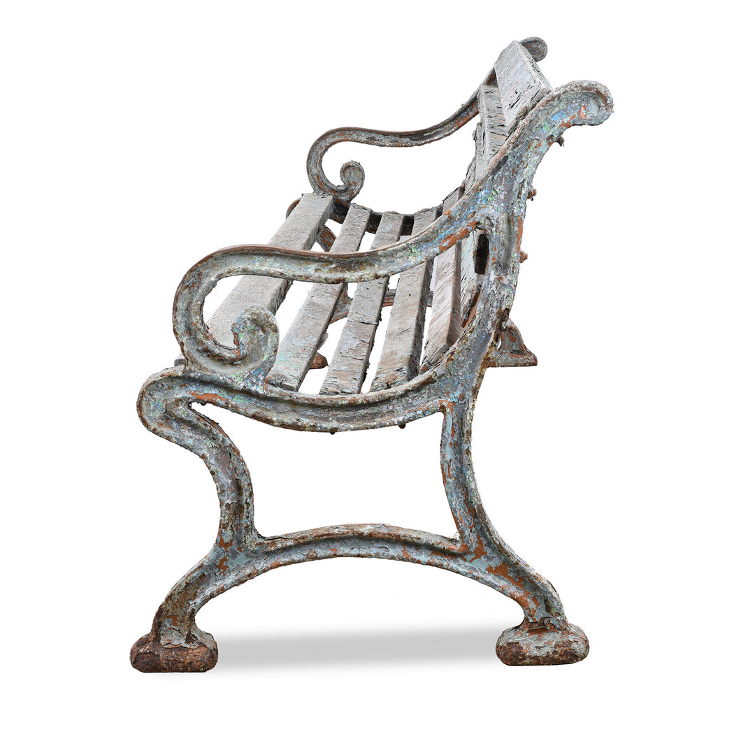 Side View Of Vintage Indian Cast Iron Garden Bench | Indigo Antiques