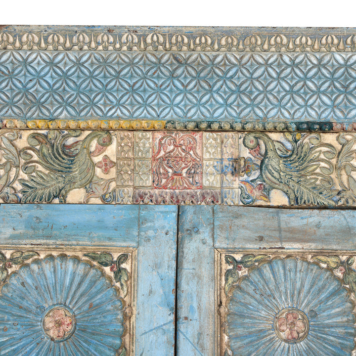 Detail from Antique Blue Painted Sunburst Door & Frame From Kutch | INDIGO ANTIQUES