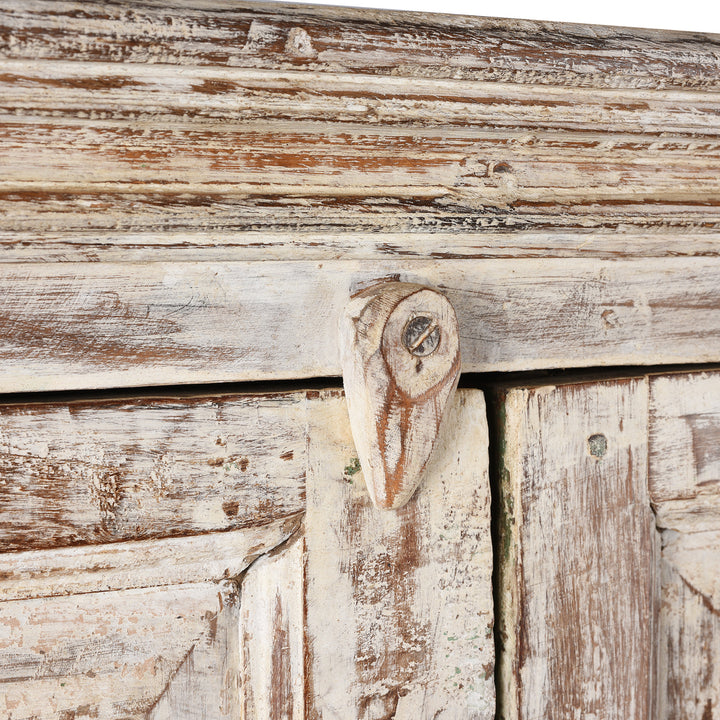 Latch Detail From Reclaimed Limed Teak Almirah Cabinet | Indigo Antiques