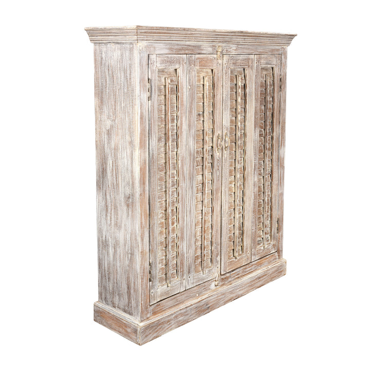 Angled VIew Of Painted Louvre Sideboard Made From Reclaimed Teak | Indigo Antiques