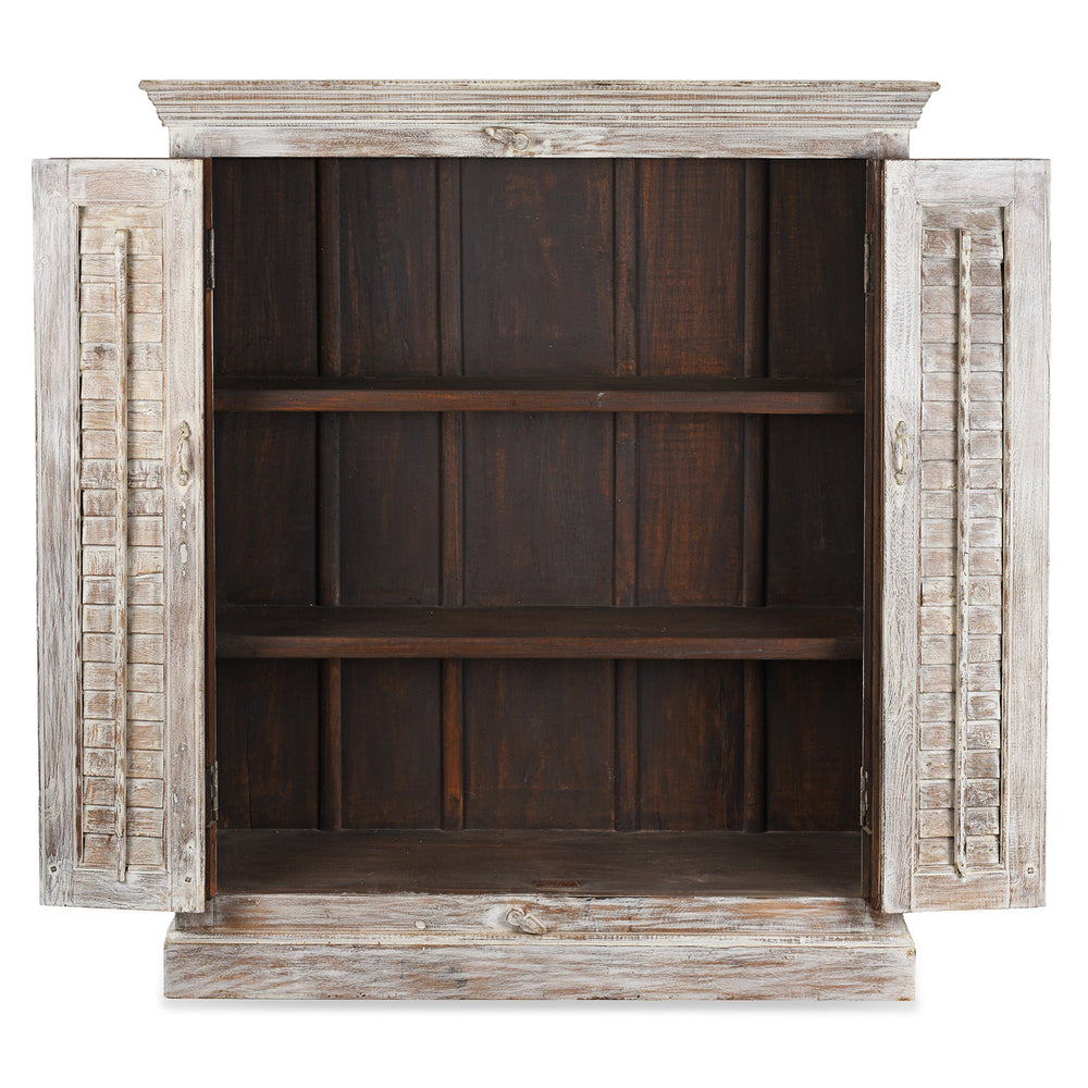 Open Doors VIew Of Painted Louvre Sideboard Made From Reclaimed Teak | Indigo Antiques