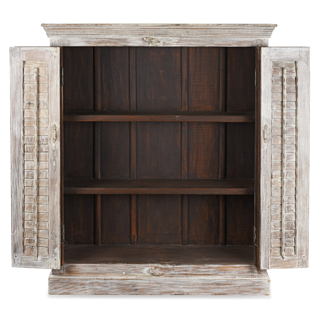 Open Doors VIew Of Painted Louvre Sideboard Made From Reclaimed Teak | Indigo Antiques