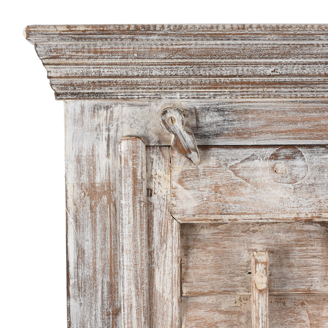 Top Corner Detail Displaying Latch On Reclaimed Teak Louvre Cabinet With Mango Frame | Indigo Antiques