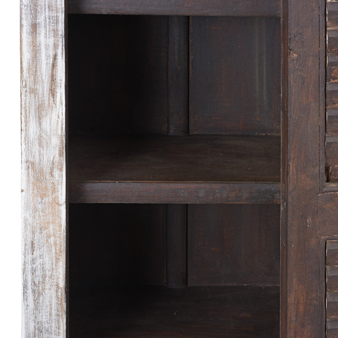 Interior Of Reclaimed Teak Louvre Cabinet With Mango Frame | Indigo Antiques