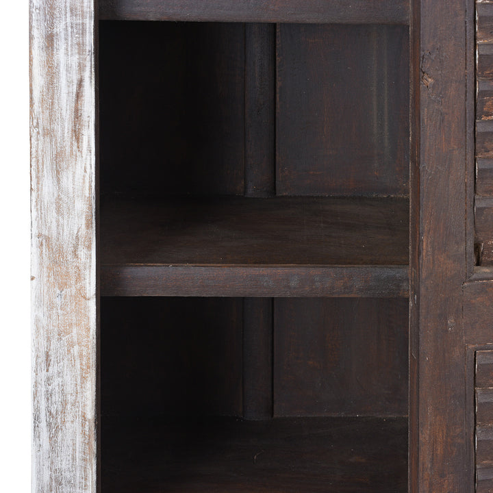 Interior Of Reclaimed Teak Louvre Cabinet With Mango Frame | Indigo Antiques