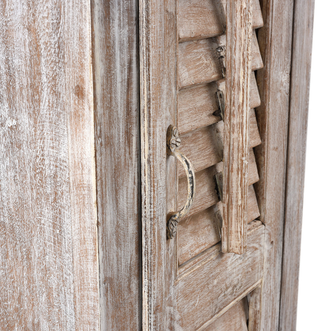 Handle Detail From Reclaimed Teak Louvre Cabinet With Mango Frame | Indigo Antiques