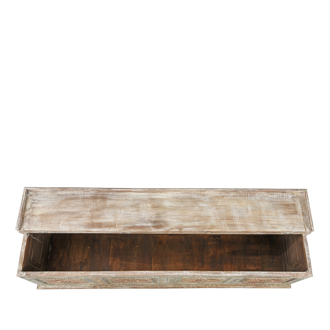 Open View Of Reclaimed Teakwood Blanket Chest With Painted Finish | Indigo Antiques