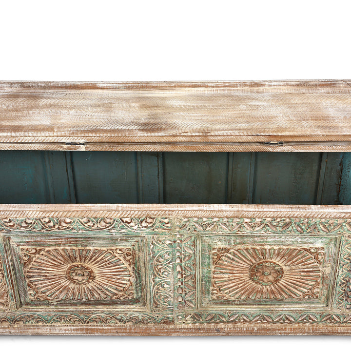 Detail From Reclaimed Teakwood Blanket Chest With Painted Finish | Indigo Antiques