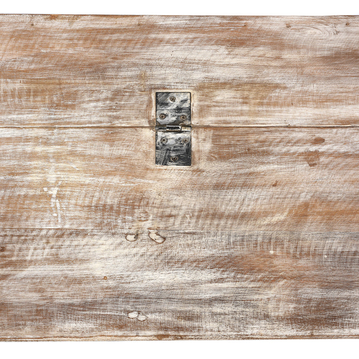Hinge Detail From Reclaimed Teakwood Blanket Chest With Painted Finish | Indigo Antiques