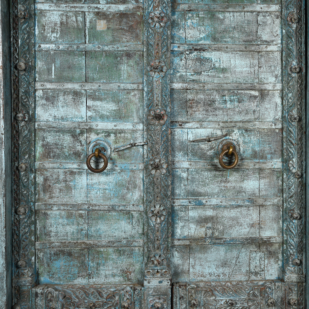 Detail From Antique Blue Painted Indian Door & Frame From Gujarat | INDIGO ANTIQUES