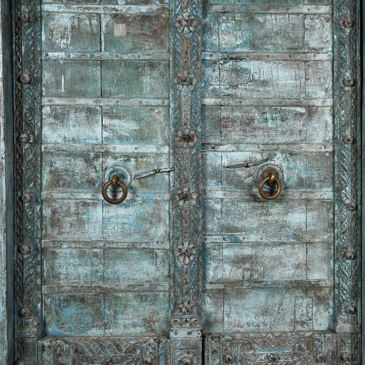 Detail From Antique Blue Painted Indian Door & Frame From Gujarat | INDIGO ANTIQUES