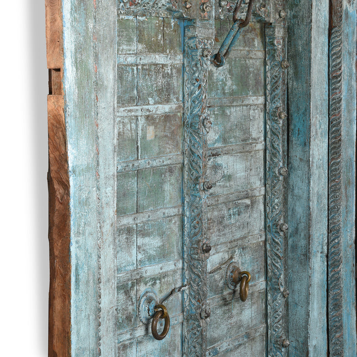 Antique Blue Painted Indian Door & Frame From Gujarat | INDIGO ANTIQUES