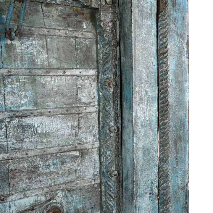 Detail From Antique Blue Painted Indian Door & Frame From Gujarat | INDIGO ANTIQUES