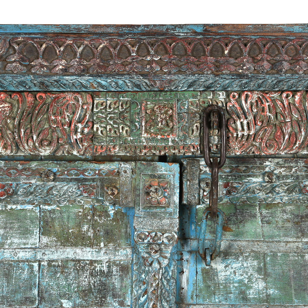 Detail From Antique Blue Painted Indian Door & Frame From Gujarat | INDIGO ANTIQUES