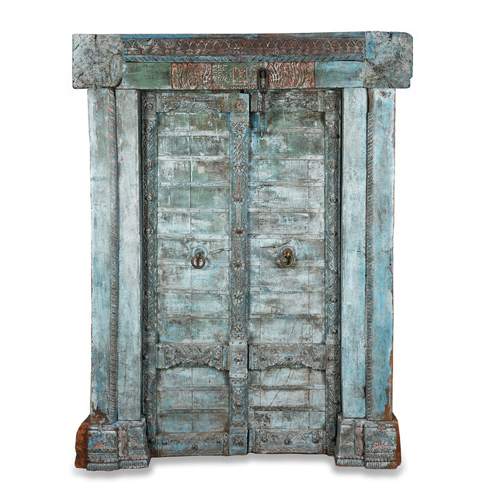 Antique Blue Painted Indian Door & Frame From Gujarat | INDIGO ANTIQUES