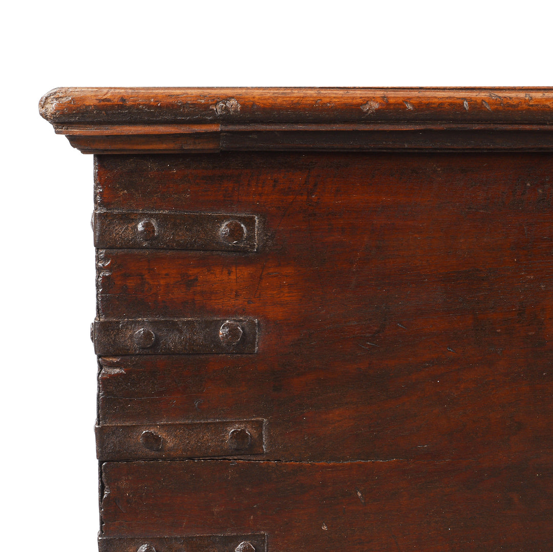 Corner Detail From Antique Indian Iron Bound Teak Chest From Gujarat | Indigo Antiques