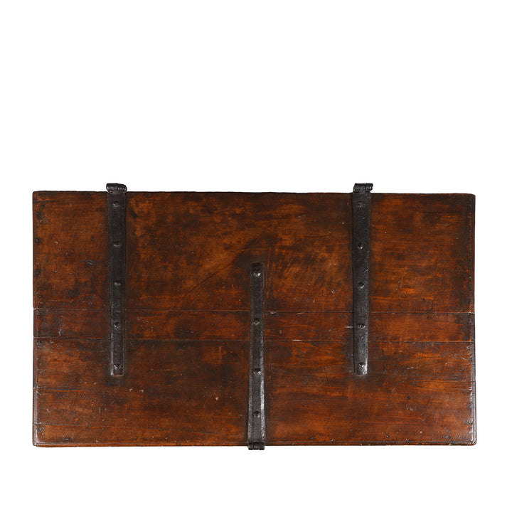 Top Down View Of Antique Indian Iron Bound Teak Chest From Gujarat | Indigo Antiques