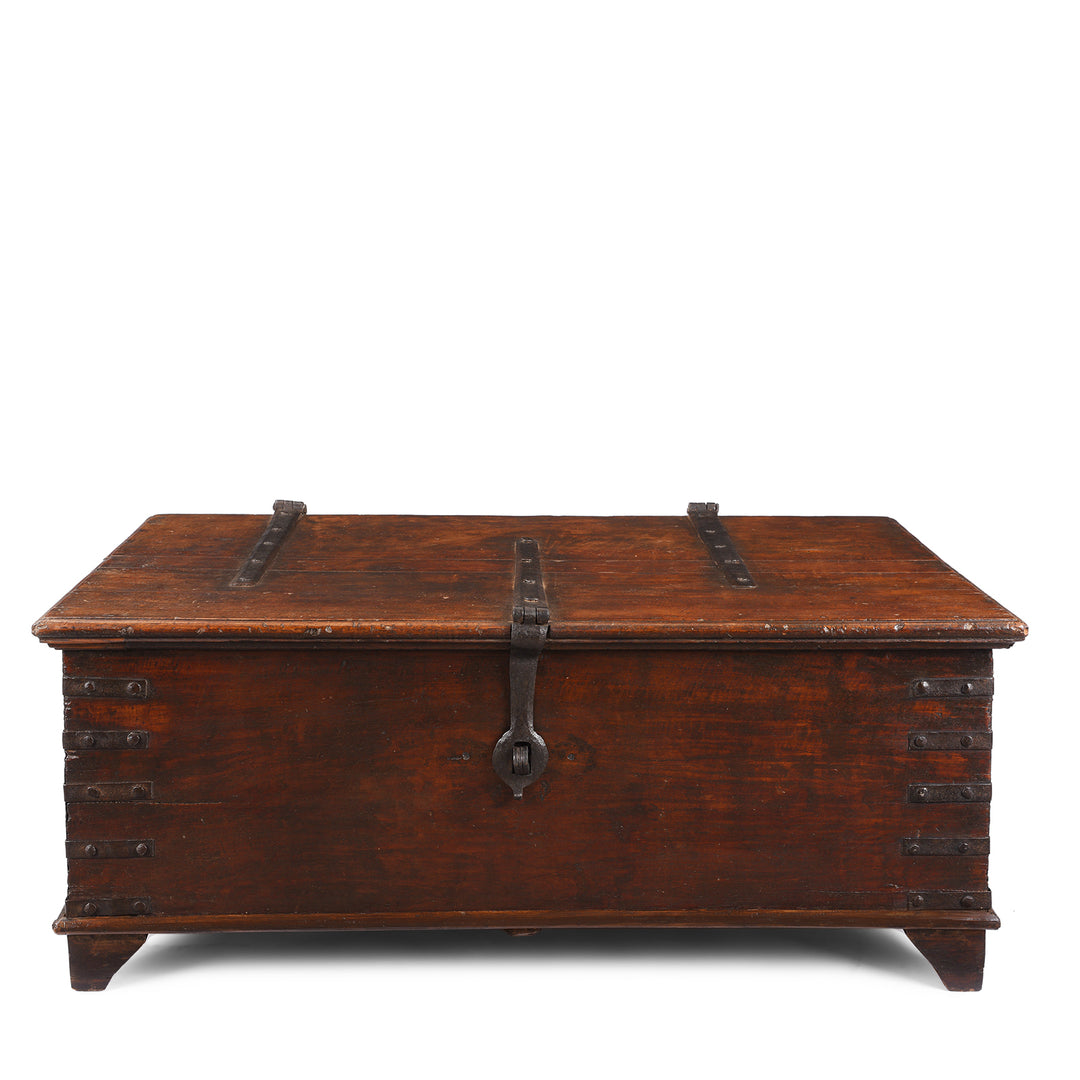 Antique Indian Iron Bound Teak Chest From Gujarat | Indigo Antiques