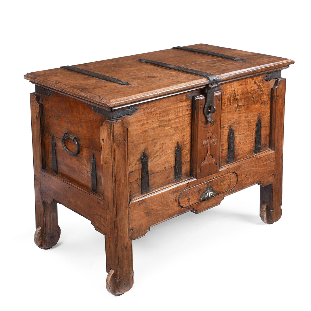 Angled View Of Antique South Indian Goan Merchant Chest | Indigo Antiques