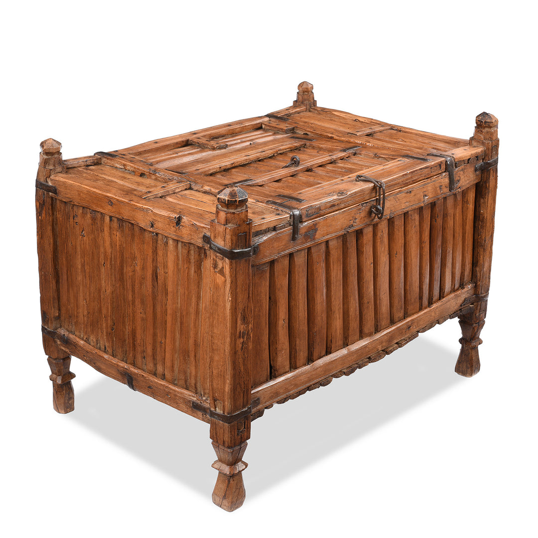 Angled View Of Indian Stick Box Storage Chest From Jaisalmer | Indigo Antiques