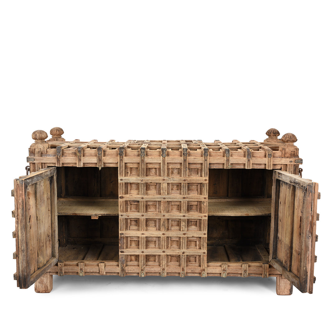 Open View Of Antique Bleached Teak Kothla Majus Console Chest From Gujarat | Indigo Antiques